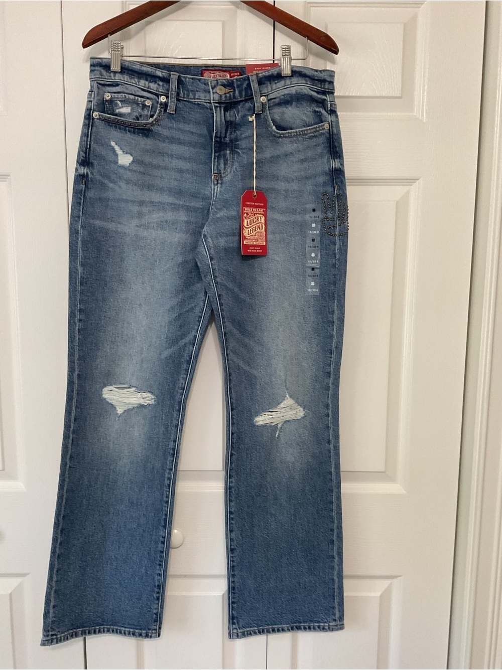 Lucky Brand High-Rise Distressed Straight Jeans - Medium Blue